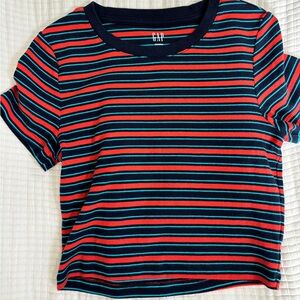 Orange and Blue Striped Cropped T